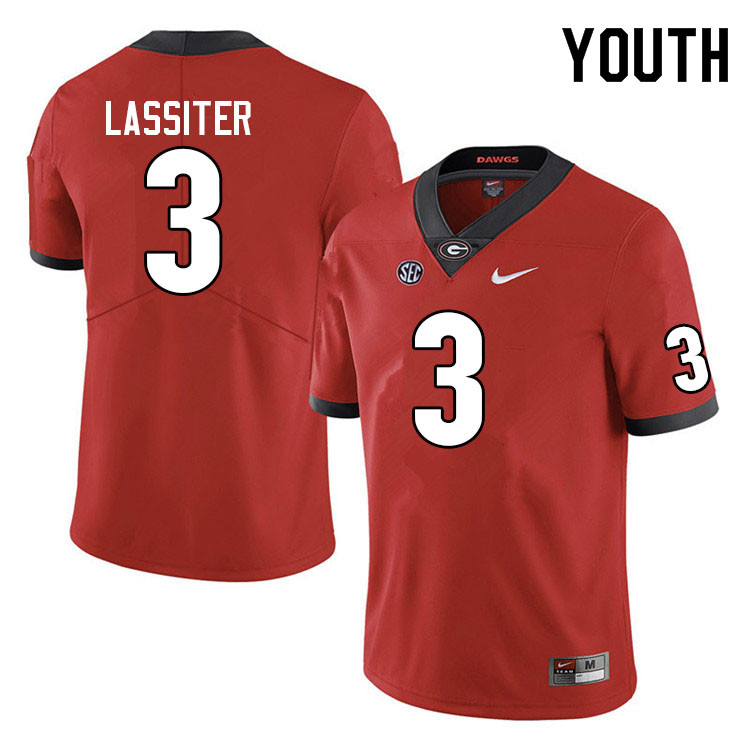 Georgia Bulldogs Youth Kamari Lassiter #3 Red Stitched College UGA Football Jersey 23JK015KZ